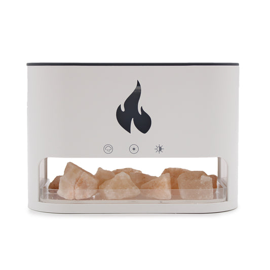 White Blaze Aroma Diffuser - Himalayan Salt Chamber - USB-C - Flame Effect