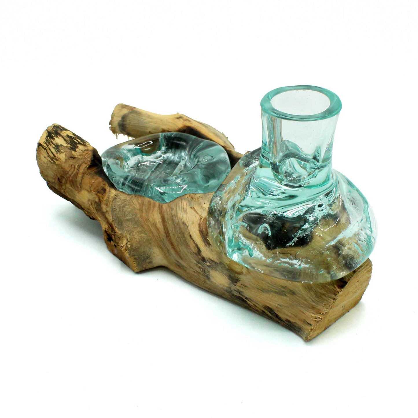 Molten Glass Small Flower Vase and Tealight Holder on Wood